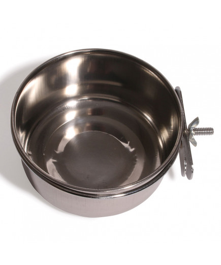 Parrot-Supplies Stainless Steel Coop Cup Feeder/Water Bowl with Clamp Holder Medium