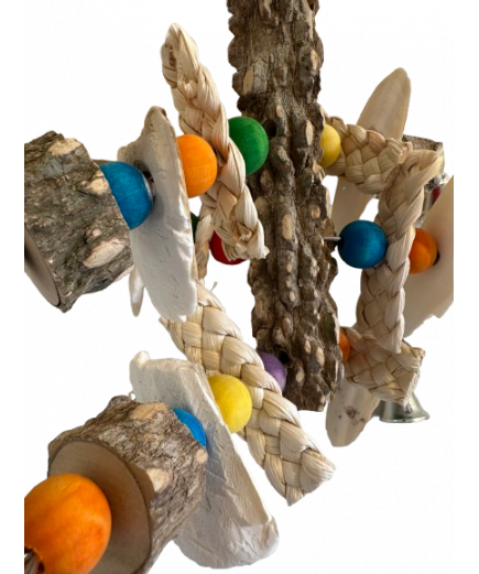 Parrot-Supplies Natural Wood Cuttlebone Monster With Bells Parrot Toy