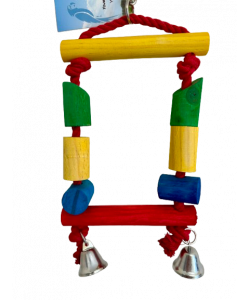 Parrot-Supplies Wood & Rope Cute Swing With Bells Parrot Toy