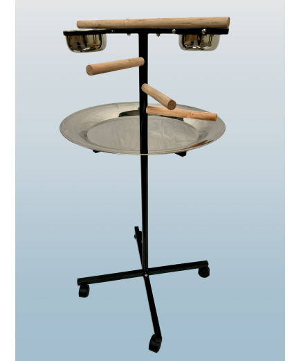 Parrot Supplies T Bar Parrot Playstand With Steps, Feeders And Tray - Black