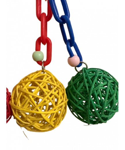 Parrot-Supplies Woven Colourful Vine Balls and Chain Parrot Toy