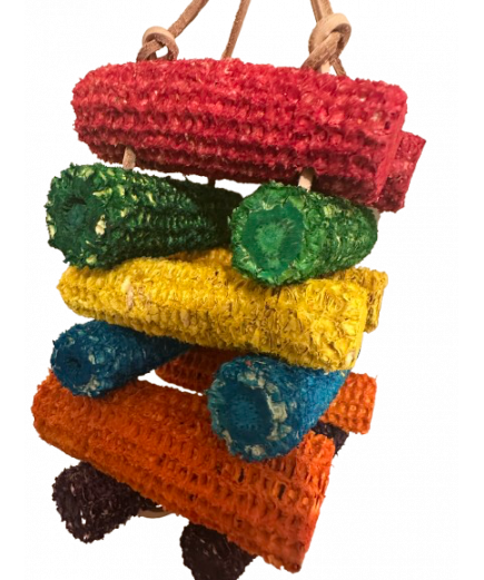 Parrot-Supplies Corn Cube Fun Stacker With Leather Parrot Toy