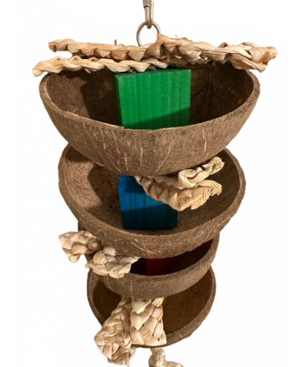 Parrot-Supplies Quadruple Coconut Halfs Forageing Fun Parrot Toy