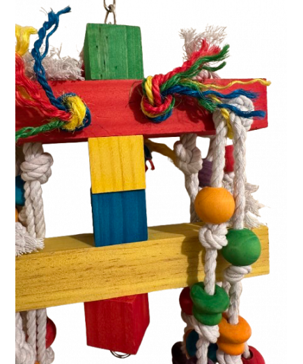 Parrot-Supplies Loads Of Beads & Knobs Wood & Rope XL Macaw Parrot Toy
