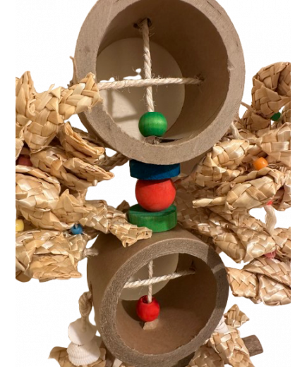 Parrot-Supplies Chunky Cardboard Rings With Woven Palm Leaf Parrot Toy
