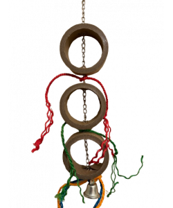 Parrot-Supplies Triple Chunky Card Rings With Sisal Rope Parrot Toy