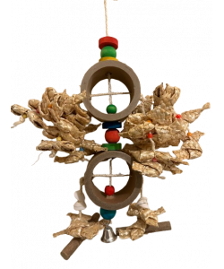 Parrot-Supplies Chunky Cardboard Rings With Woven Palm Leaf Parrot Toy