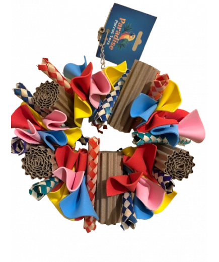 Parrot-Supplies Magical Fun Colourful Card, Woven Leaf & Foam Ring Parrot Toy