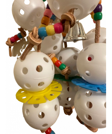Parrot-Supplies Super Wiffle Balls With Beads and Leather Parrot Toy 