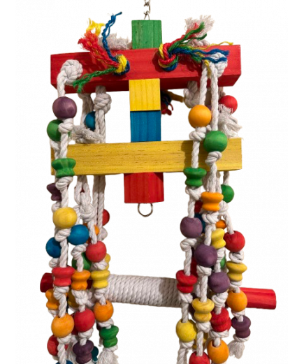 Parrot-Supplies Loads Of Beads & Knobs Wood & Rope XL Macaw Parrot Toy