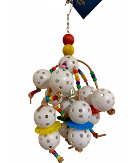 Parrot-Supplies Super Wiffle Balls With Beads and Leather Parrot Toy 