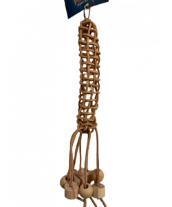 Parrot-Supplies Woven Preening Leather Stick With Wooden Shapes Parrot Toy