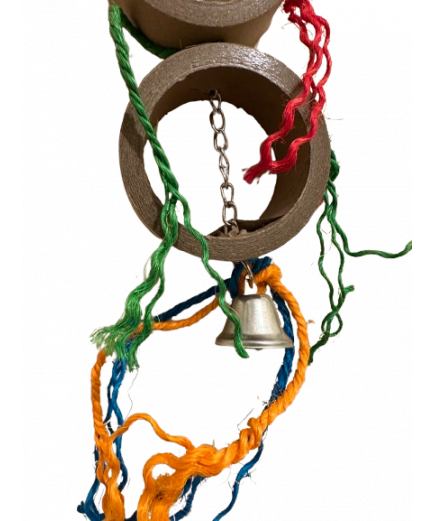 Parrot-Supplies Triple Chunky Card Rings With Sisal Rope Parrot Toy
