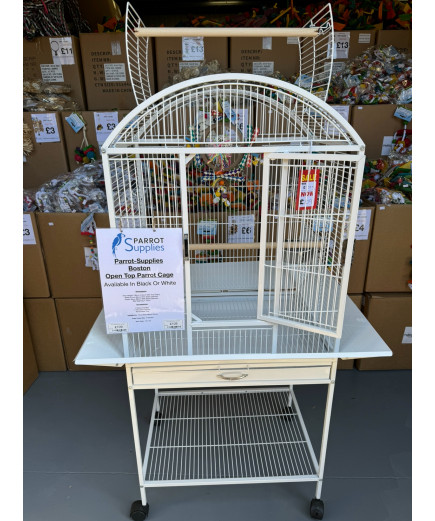 Parrot-Supplies Boston Open Top Parrot Cage With Stand - White