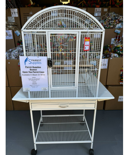 Parrot-Supplies Boston Open Top Parrot Cage With Stand - White