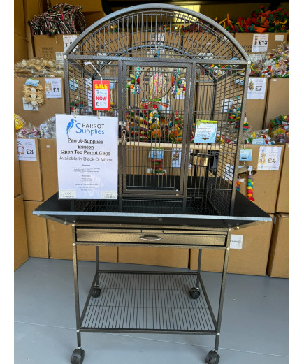 Parrot-Supplies Boston Open Top Parrot Cage With Stand - Antique