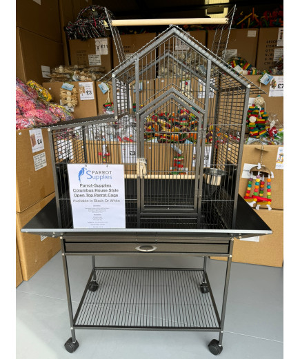 Parrot-Supplies Columbus Open Top House Style Parrot Cage Antique