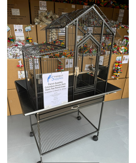 Parrot-Supplies Columbus Open Top House Style Parrot Cage Antique