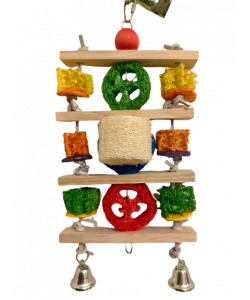 Parrot-Supplies Natural Wood and Loofah Stacker with Leather Rope Parrot Toy