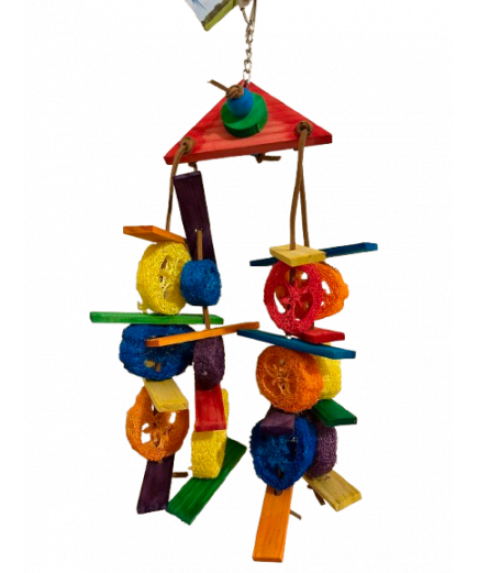 Parrot-Supplies Destin Wood Triangle With Loofah & Wood Slats Parrot Toy