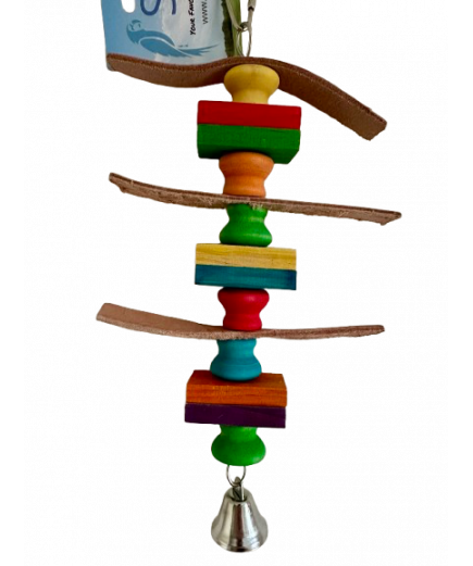 Parrot-Supplies Wakulla Leather & Wood Rainbow Stacker Parrot Toy