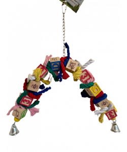 Parrot-Supplies Coloured Wooden Blocks With Soft Rope Hanger Parrot Toy